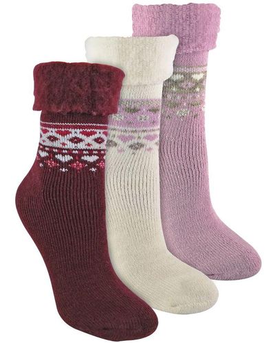 Sock Snob 3 Pack Ladies Wool Nordic Design Bed Socks - Purple