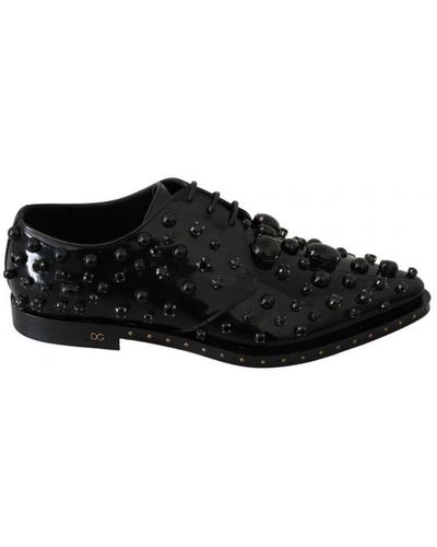 Dolce & Gabbana Leather Crystals Dress Broque Shoes - Black