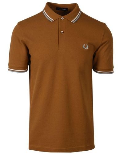 Fred Perry Twin Tipped Polo Shirt Dark Caramel/Snow - Brown