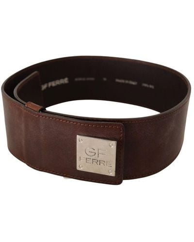 Gianfranco Ferré Brown Genuine Leather Wide Logo Buckle Waist Belt
