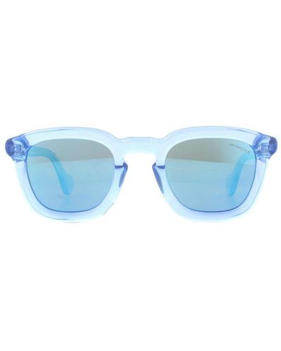 Moncler Zonnebril Ml0006 84l Glanzende Azure Transparante Blauwe Spiegel
