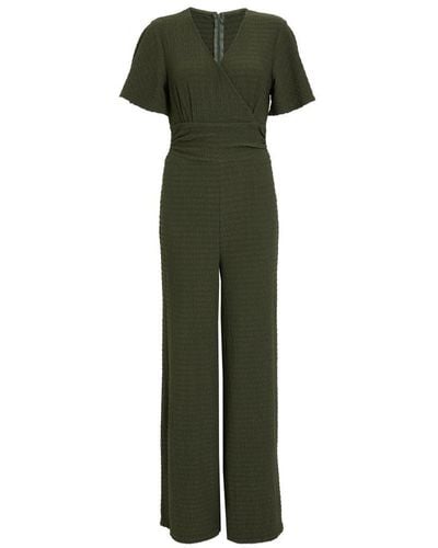 Quiz Khaki Textured Wrap Jumpsuit - Green