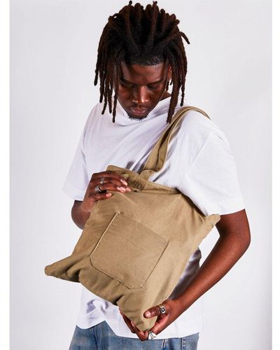 SVNX Linen Tote Bag With Front Pocket - Brown