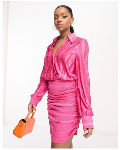 Urban Revivo Satin Long Sleeve Mini Dress - Pink