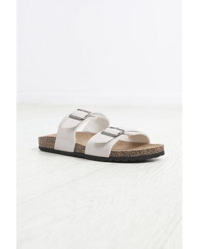 Brave Soul Stone 'anthony' Faux Leather Buckle Strap Cork Sandals - White