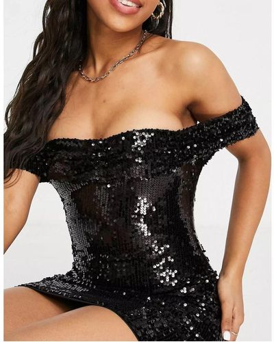 In The Style Exclusive Sequin Off Shoulder Dress - Black