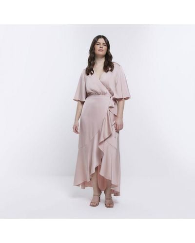 River Island Wrap Maxi Dress Bridesmaid Waterfall - Pink