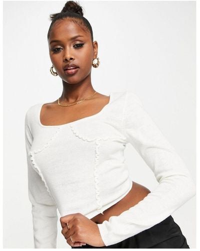 ASOS Knitted Top With Frill Seam Corset Detail - White