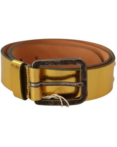 John Galliano Gold Genuine Leather Rustic Silver Buckle Waist Belt - Brown