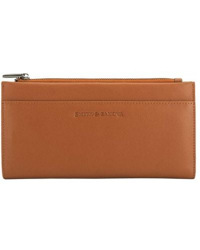 Smith & Canova Smooth Leather Long Zip Top Pocket Purse - Brown