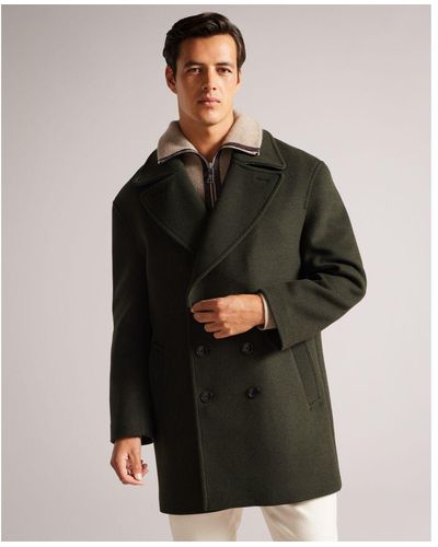 Ted Baker Kilcot Peacoat With Leather Trim - Black