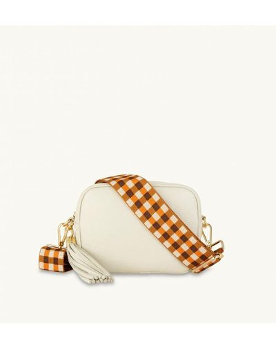 Apatchy London Leather Crossbody Bag With & Tan Check Strap - Natural