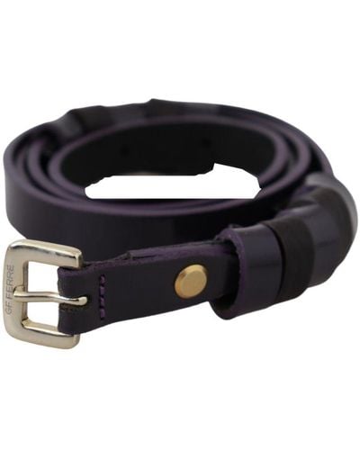 Gianfranco Ferré Leather Thin Metal Chrome Buckle Belt - Black