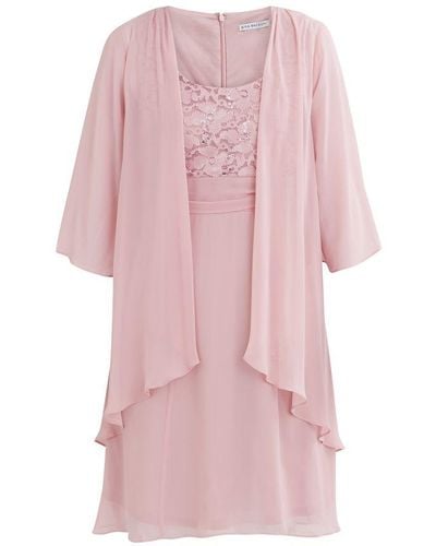 Gina Bacconi Aribelle Short Empire Waist Jacket Dress With Tie Detail And Lace Bodice - Pink