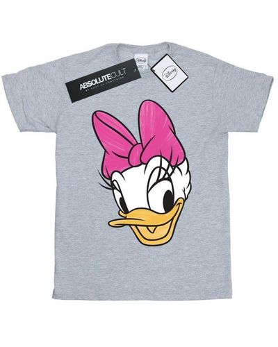 Disney Ladies Daisy Duck Head Painted Cotton Boyfriend T-Shirt (Sports) - Grey