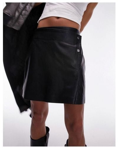 TOPSHOP Popper Wrap Mini Skirt - Black