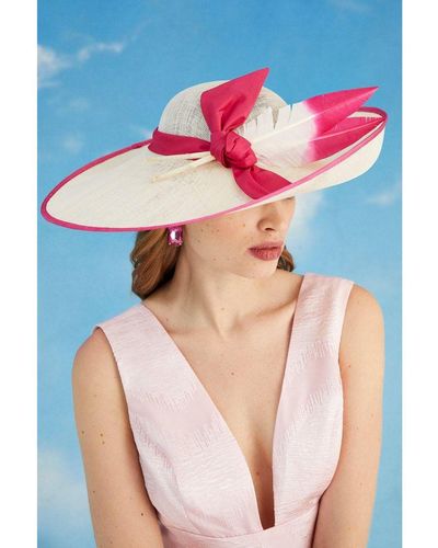 Coast Lisa Tan Ombre Feather And Bow Detail Wide Brim Hat - Blue