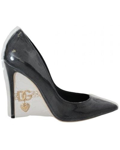 Dolce & Gabbana Black Leather Heels Court Shoes Plastic Wrapped Shoes