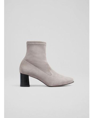 LK Bennett Amira Grey Stretch Suede Ankle Boots - Multicolour