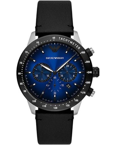 Emporio Armani Mario Black Watch Ar11522 Leather - Blue