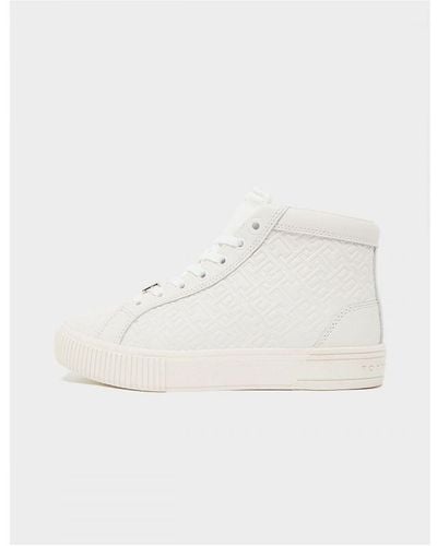 Tommy Hilfiger Womenss Monogram Leather High Top Trainers - White