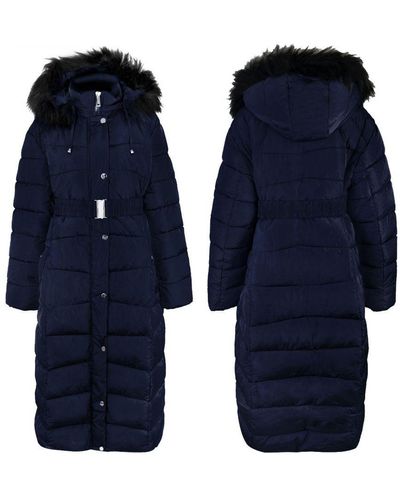 Where's That From 'Dyler 'Full Length Padded Hooded Jacket With Belt - Blue