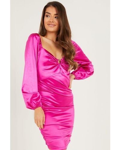 Quiz Satin Bodycon Dress - Pink