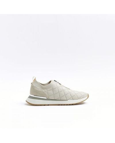 River Island Trainers Beige Knitted Zip - White