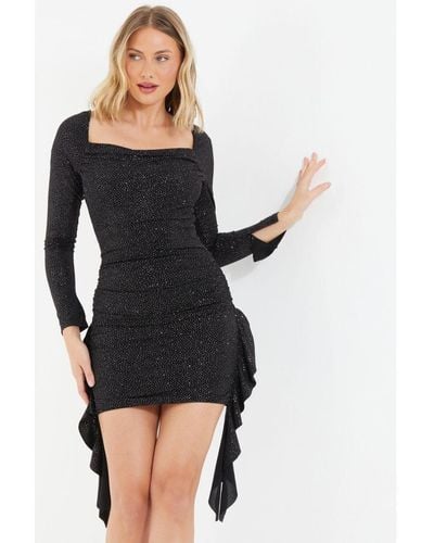 Quiz Glitter Ruched Bodycon Mini Dress - Black