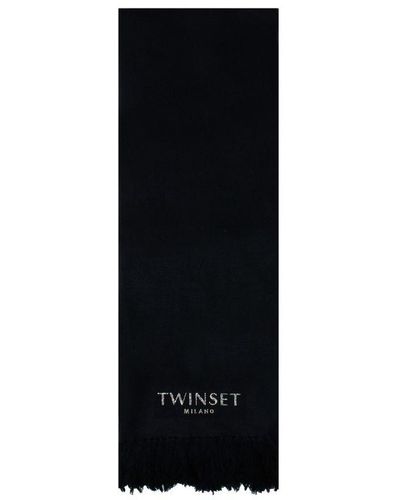 Twin Set Gebreide Sjaal Met Opgezet Twinset Logo - Zwart