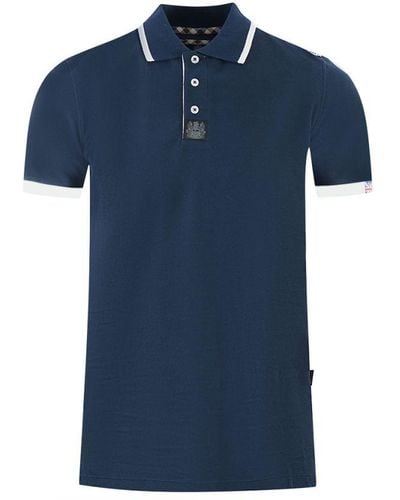 Aquascutum Branded Shoulder Tipped Polo Shirt - Blue