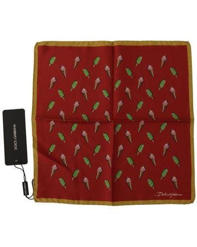 Dolce & Gabbana Multicolour Printed Square Handkerchief Scarf Silk - Red