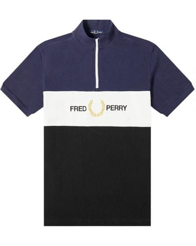 Fred Perry Zipped Funnel Neck Blue Polo Shirt - Blauw