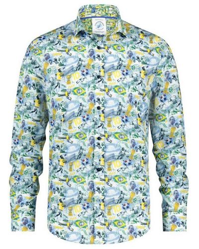 A fish named fred Slim Fit Overhemd Met All Over Print Yellow - Blauw