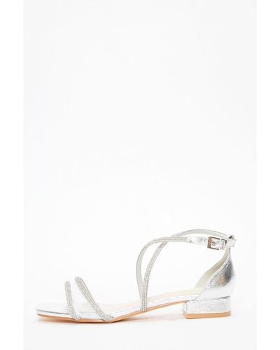 Quiz Faux Leather Diamante Strappy Flat Sandals - White