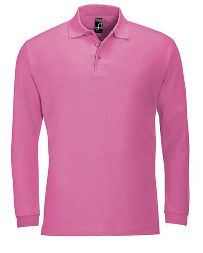 Sol's Winter Ii Long Sleeve Pique Cotton Polo Shirt - Pink