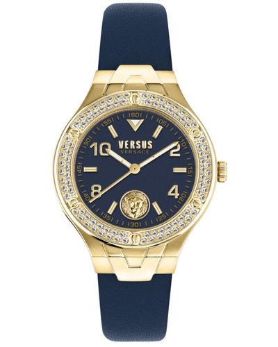 Versus Vittoria Crystal Leather Watch Leather - Blue