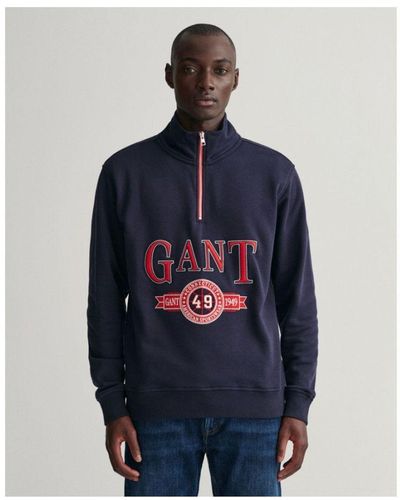GANT Retro Crest Half Zip Sweatshirt Cotton - Blue