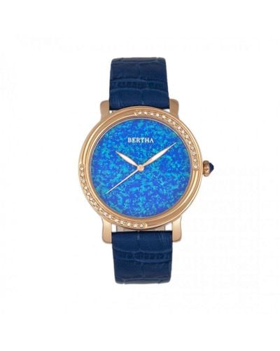 Bertha Courtney Horloge Met Leren Band En Opaal Wijzerplaat - Blauw