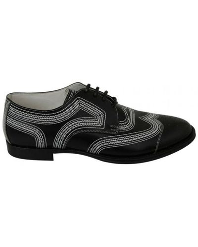 Dolce & Gabbana Black Leather Derby Formal White Lace Shoes