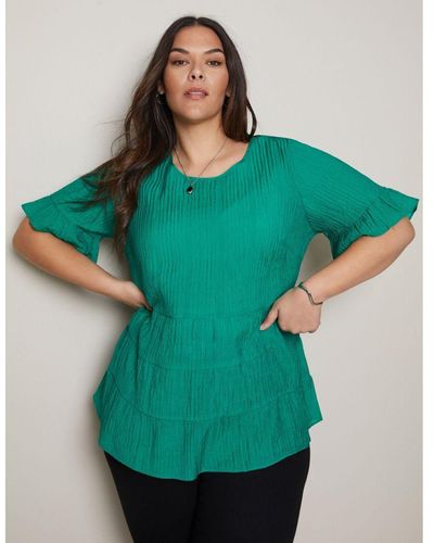 Autograph Short Sleeve Crinkle Tiered Woven Top - Plus Size - Green