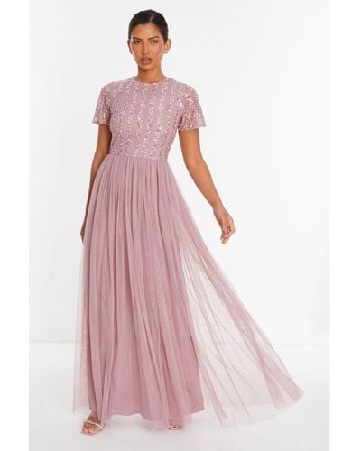 Quiz Embellished Sequin Maxi Dress - Pink