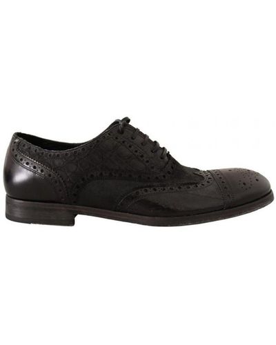 Dolce & Gabbana Leather Brogue Wing Tip Formal Shoes - Black