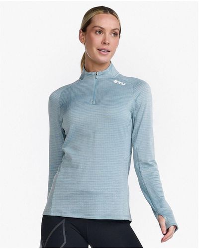 2XU W Ignition 1/4 Zip Chambray/white Reflective Recycled Polyester - Blue