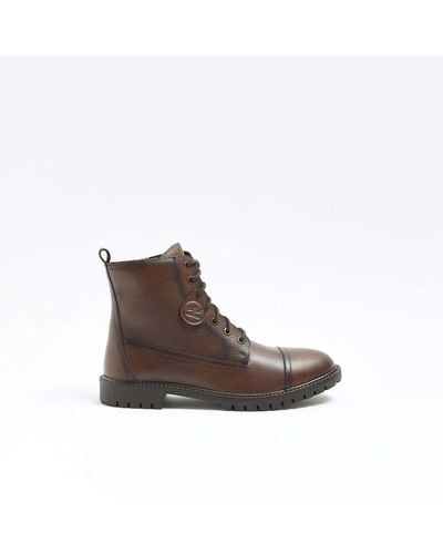 River Island Combat Boots Brown Leather