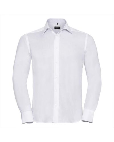 Russell Collection Long Sleeve Ultimate Non-Iron Shirt () Cotton - White