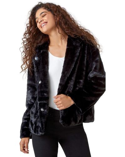 Roman Faux Fur Hooded Jacket - Black
