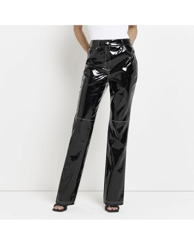 River Island Straight Trousers Black Faux Leather Pu