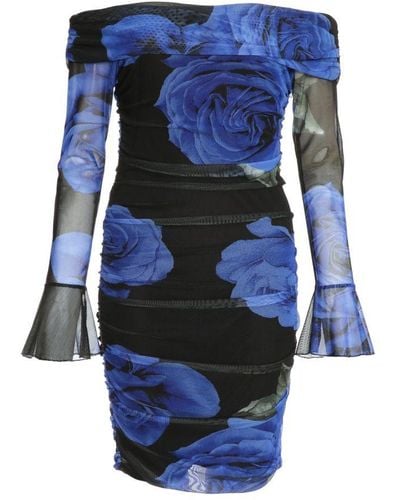 Quiz Mesh Bardot Bodycon Dress - Blue