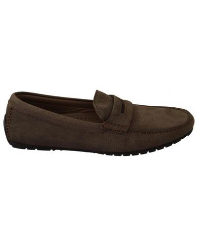 Dolce & Gabbana Brown Leather Flat Slip On Mocassin Shoes